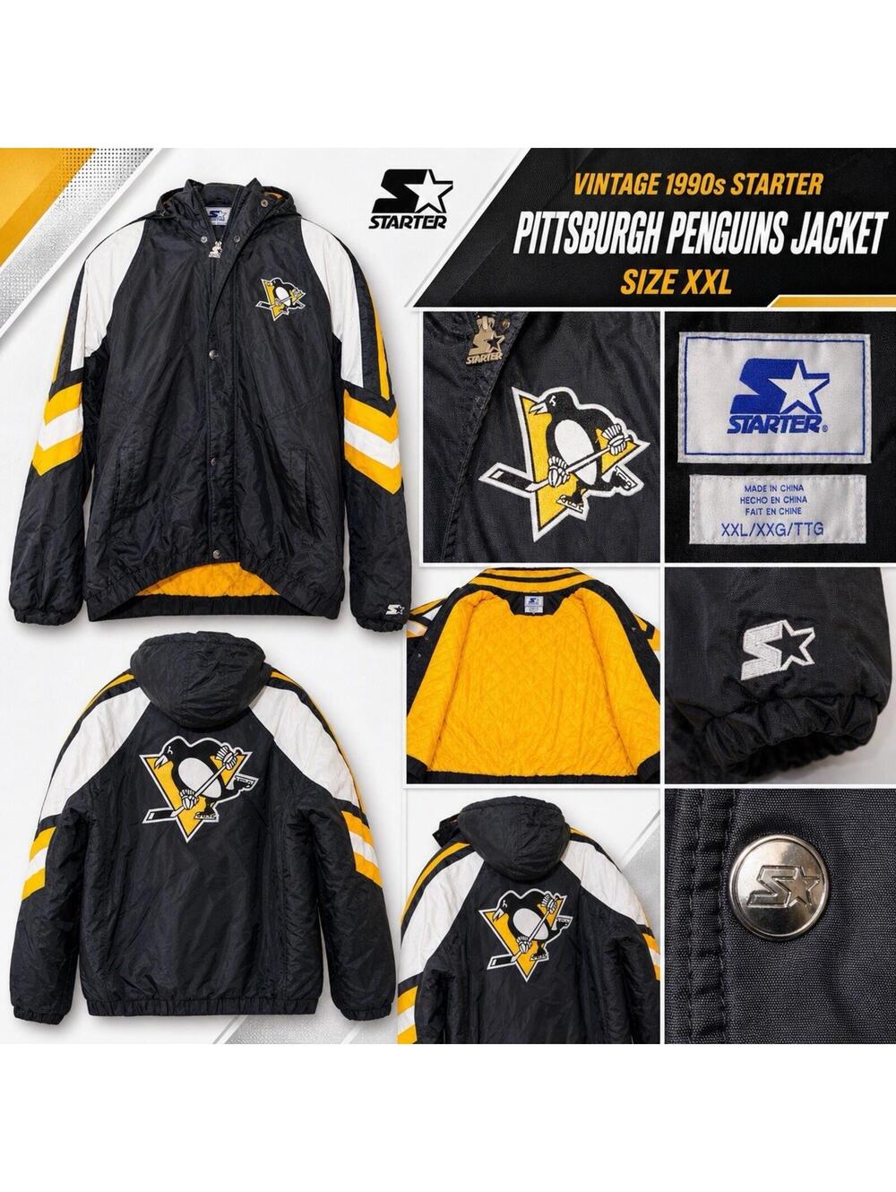 Vintage 90s Starter Pittsburgh Penguins Jacket XXL Black Yel